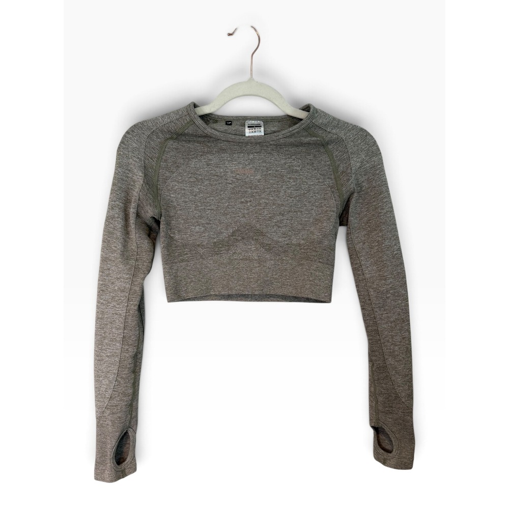 Gymshark Vital Seamless 2.0 Long Sleeve Crop Top Olive Green Marl Small S